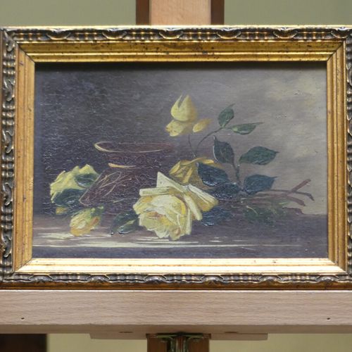 Null Ecole française du XXème siècle, Nature morte à la rose jaune, huile sur ca&hellip;