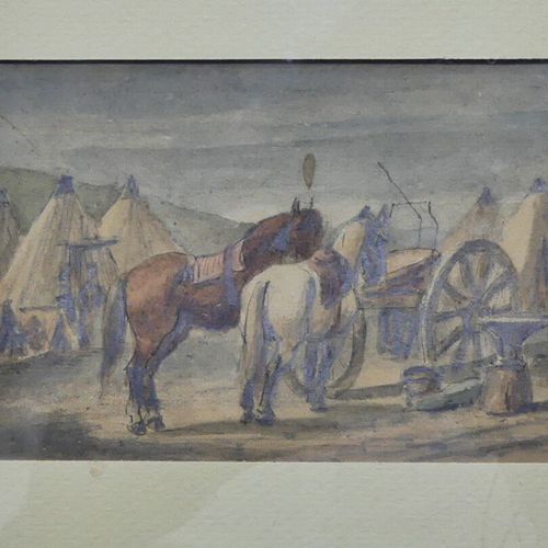 Null Ecole du XIXème siècle, Chevaux, aquarelle et crayon noir sur papier. Dimen&hellip;