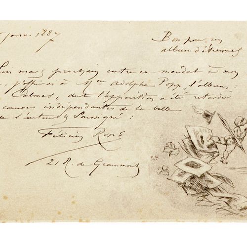Null ROPS, Félicien (1833-1898). Letter to "mon cher Adolphe [Popp]", Paris, n.D&hellip;