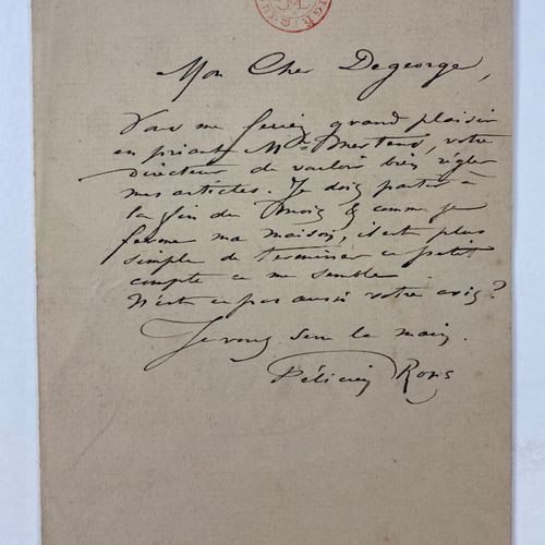 Null ROPS, Félicien (1833-1898). Letter to "Mon cher Degeorge". N.D. Ms. In ink &hellip;