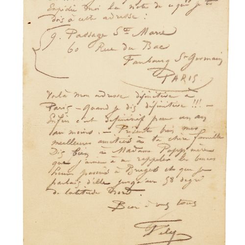 Null ROPS, Félicien (1833-1898). Letter to "mon cher Adolphe [Popp]", Paris, n.D&hellip;