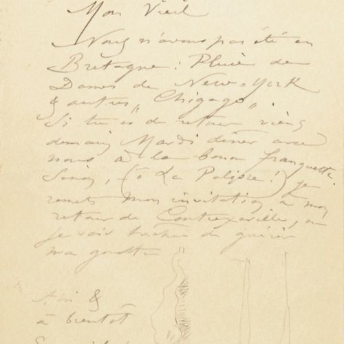 Null ROPS, Félicien (1833-1898). Letter to "Mon Vieil". ('Bretagne'), n.D. (c. 1&hellip;