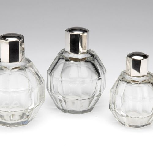 Three-cut glass with silver covers, Wolfers Three-cut glass with silver covers, &hellip;