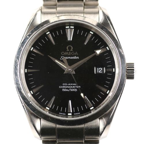 A steel gentlemen's wristwatch, by Omega 欧米茄精钢男士腕表，Cal.2500，自动机芯，黑色表盘，日期视窗，蓝宝石水晶&hellip;