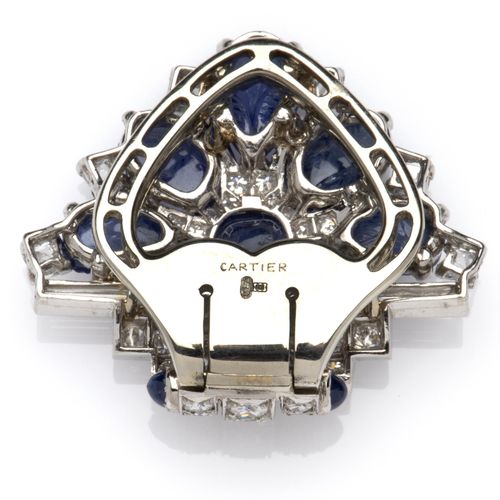 A platinum and 18k white gold Art Deco sapphire and diamond clip, by Cartier Una&hellip;