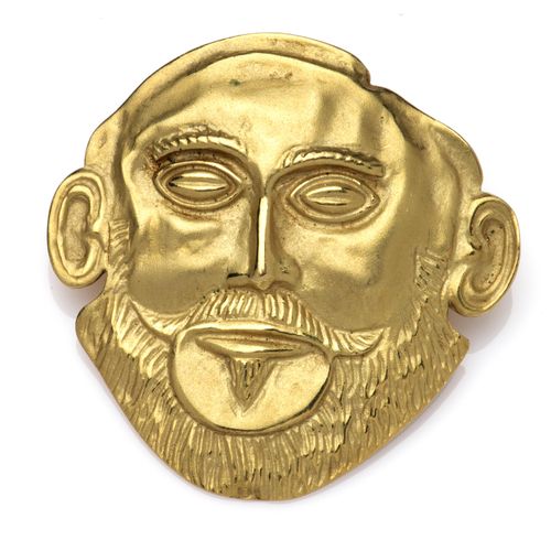 A 14K GOLD BROOCH 一枚14K金胸针，设计为阿伽门农的面具，该面具由Heinrich Schliemann于1876年在希腊迈锡尼发现。 总重量&hellip;