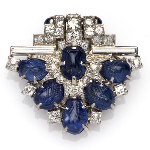 A platinum and 18k white gold Art Deco sapphire and diamond clip, by Cartier Art&hellip;