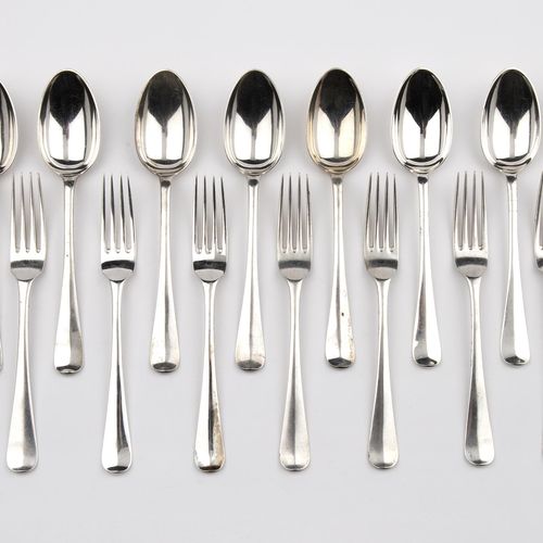 Twelve Dutch silver table spoons and eleven silver table forks Twelve Dutch silv&hellip;