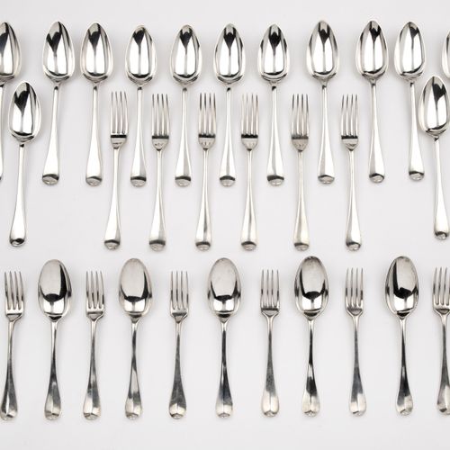Thirteen Dutch silver table spoons, six table forks and five table spoons and si&hellip;