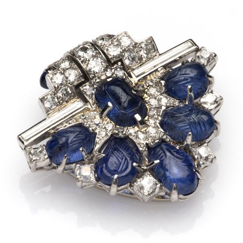 A platinum and 18k white gold Art Deco sapphire and diamond clip, by Cartier 铂金和&hellip;