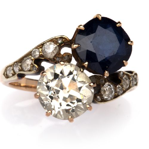 A Russian 14k gold sapphire and diamond crossover ring A Russian 14k gold sapphi&hellip;