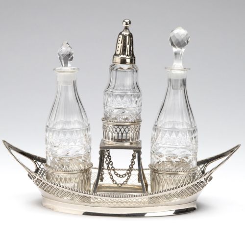 A Dutch silver and cut-glass cruet set A Dutch silver and cut-glass cruet set, N&hellip;