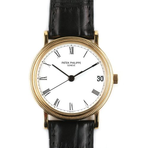 An 18k gold gentlemen's wristwatch with date, by Patek Philippe Une montre-brace&hellip;