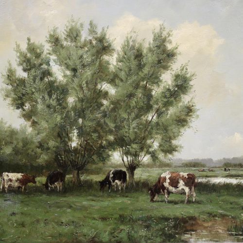 Frits Goosen (1943) Frits Goosen (1943), Cow grazing in the meadow, signed 'FJ G&hellip;
