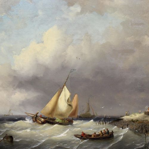 Hollandse School (19de eeuw) Dutch School (19th century), Ships and fishermen of&hellip;
