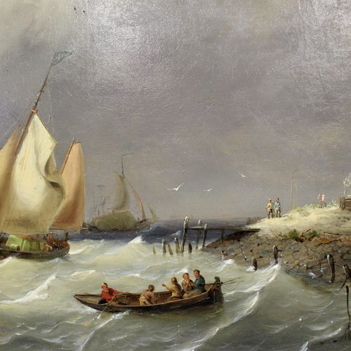 Hollandse School (19de eeuw) Scuola olandese (XIX secolo), Navi e pescatori al l&hellip;