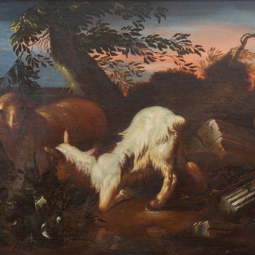 Toegeschreven aan Domenico Brandi (1684-1736) 归功于多梅尼科-布兰迪（1684-1736），古典柱子碎片附近的山羊&hellip;