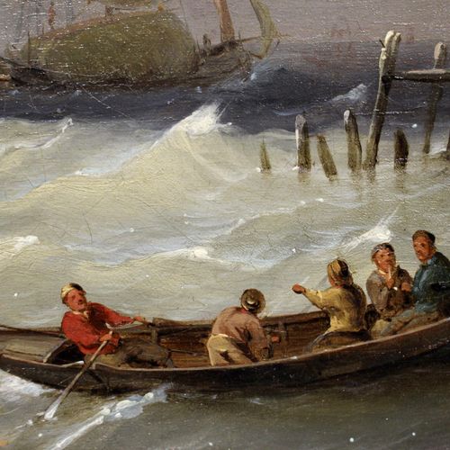 Hollandse School (19de eeuw) Scuola olandese (XIX secolo), Navi e pescatori al l&hellip;