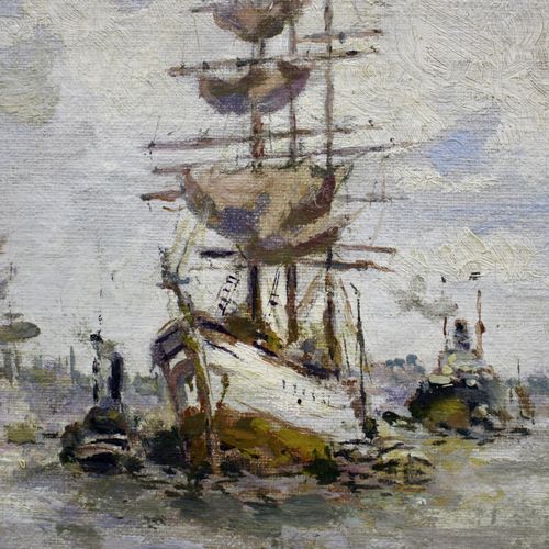 Evert MOLL (1878-1955) Evert Moll (1878-1955), Driemaster nel porto di Rotterdam&hellip;