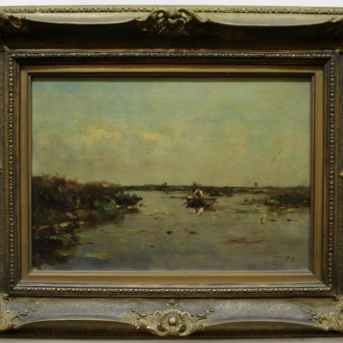 Victor Bauffe (1849-1921) Victor Bauffe (1849-1921), Polder landscape with fishe&hellip;