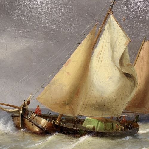Hollandse School (19de eeuw) Dutch School (19th century), Ships and fishermen of&hellip;