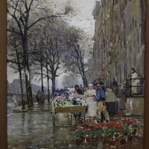 Hans Herrmann (Duits, 1858-1942) 汉斯-赫尔曼（德国，1858-1942），《运河边的花市》，署名 "汉斯-赫尔曼"（右下），油&hellip;