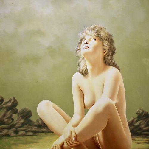 Peter Breedijk (1927) 彼得-布雷迪克（1927年），坐着的裸体，签名为 "P.布雷迪克"。(右下角），板面油画，30x24厘米（带画框：4&hellip;
