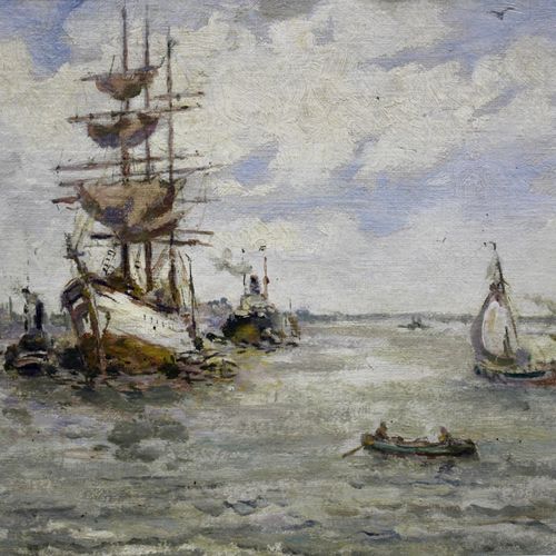 Evert MOLL (1878-1955) Evert Moll (1878-1955), Driemaster nel porto di Rotterdam&hellip;