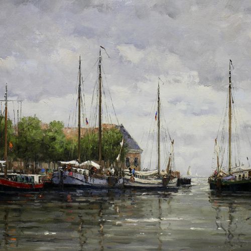 Frits Goosen (1943) Frits Goosen (1943), The harbour of Medemblik, signed and da&hellip;