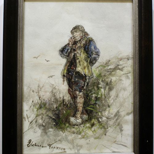Elchanon Verveer (1826-1900) Elchanon Verveer (1826-1900)，沙丘上的Scheveningen渔夫，签名 &hellip;