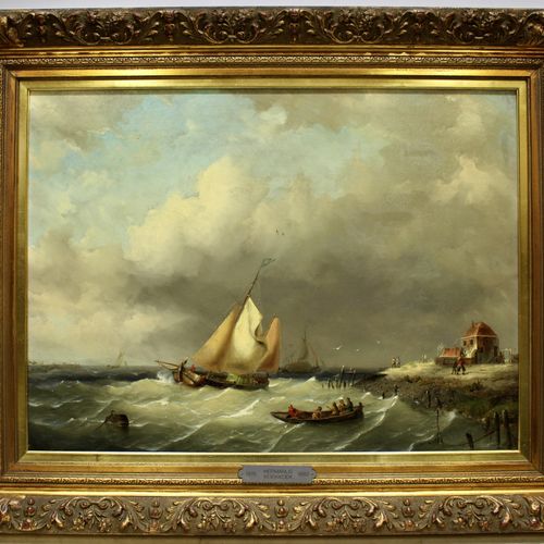 Hollandse School (19de eeuw) Dutch School (19th century), Ships and fishermen of&hellip;