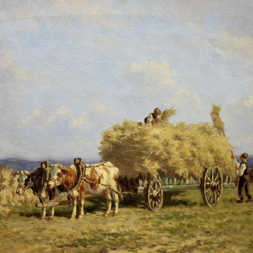 Herman Bogman (1861-1921) 赫尔曼-博格曼（1861-1921），干草制作，署名 "HC"。沼泽人'。(右下角），布面油画，32x44厘&hellip;