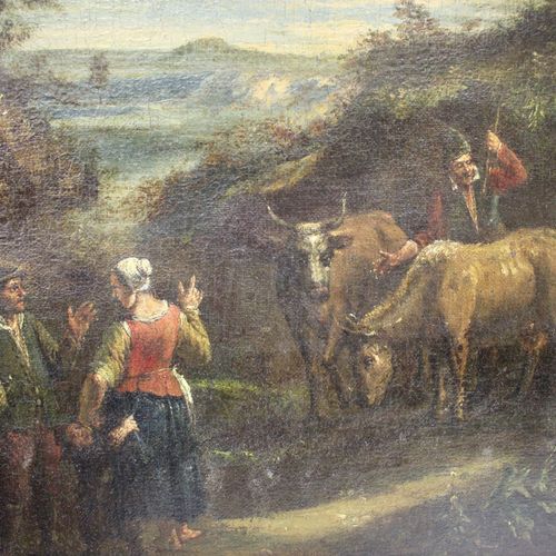 Europese School (18de eeuw) 欧洲学派（18世纪），意大利牧羊人和放牧的风景，布面油画，48x67厘米（带画框：66x86厘米），状态&hellip;