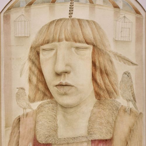 Anneke Van Brussel (1949) Anneke van Brussel (1949), Retrato con pájaros y pluma&hellip;