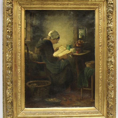 Johannes Weiland (1856-1909) Johannes Weiland (1856-1909), 室内有女人在读书，签名 "Weiland"&hellip;