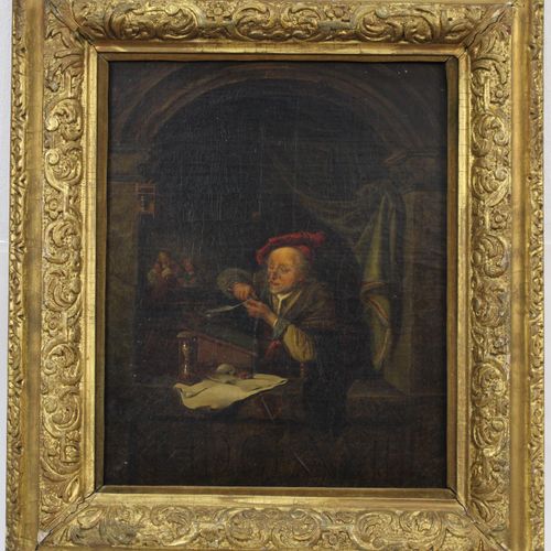 Naar Gerard Dou (19de eeuw) 在杰拉德-杜（19世纪）之后，切割羽毛笔，注有 "MDCLXXII"（底部中心），布面油画，42.5x3&hellip;