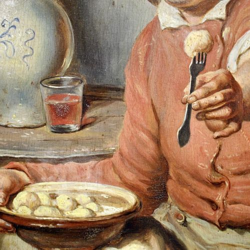 Flore Witdoeck (Belgisch, 19de eeuw) Flore Witdoeck（比利时，19世纪），《吃土豆的人》，签名、日期和注解 "&hellip;