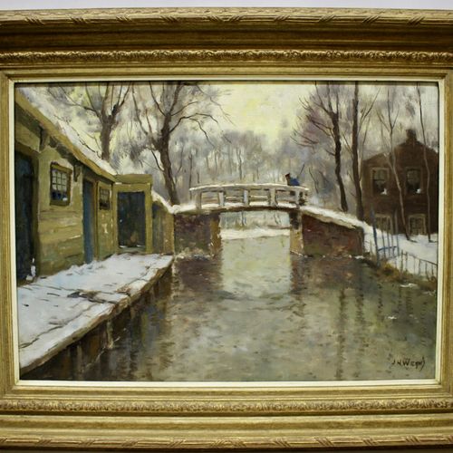 Jan Harm Weijns (1864-1945) Jan Harm Weijns (1864-1945), 冬季运河上的小桥，署名 "J.H. Weijn&hellip;