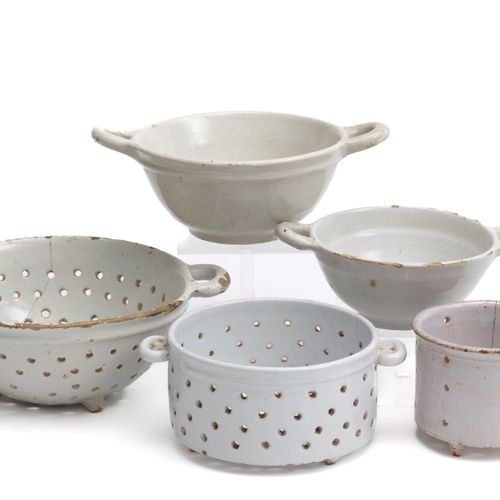 A white Delft collection of colanders and strainers A white Delft collection of &hellip;