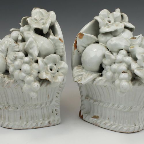A pair of white faience flower basket bookends A pair of white faience flower ba&hellip;