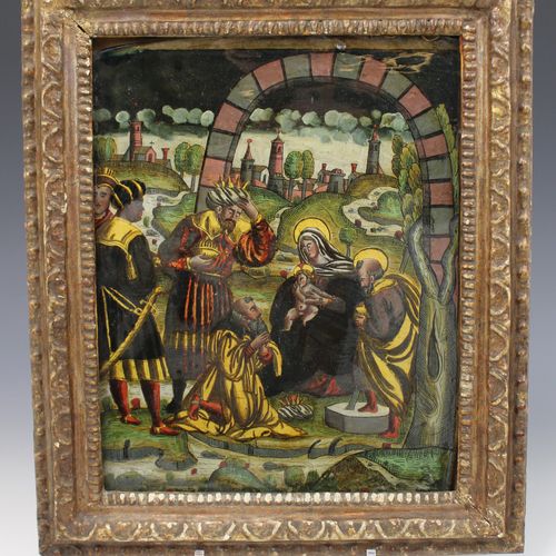 A reverse glass painting 'Adoration of the Magi' 一幅反面玻璃画 "Magi的崇拜"，1550-80，意大利或奥&hellip;