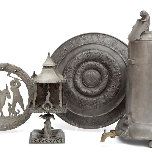 Four German pewter artefacts Quatre objets en étain allemands, 17-19e siècle, Al&hellip;