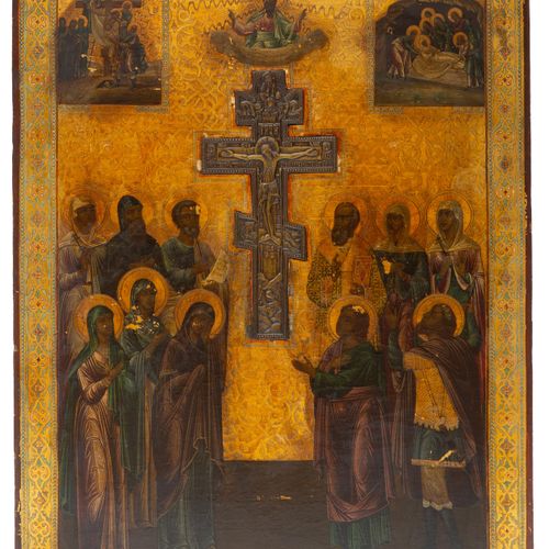 A large Russian icon with bronze inlaid cross Grande icône russe avec croix incr&hellip;