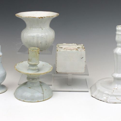 A collection of Delft white including two candlesticks A collection of Delft whi&hellip;