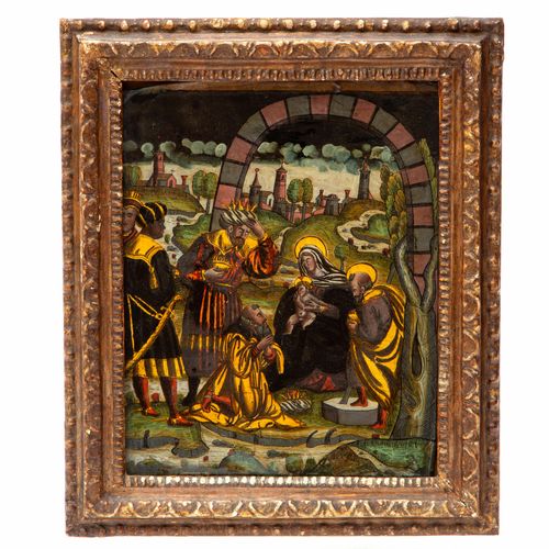 A reverse glass painting 'Adoration of the Magi' Hinterglasmalerei "Anbetung der&hellip;