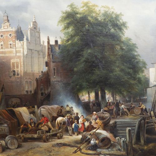 Wijnand Nuijen (1813-1839) Wijnand Nuijen (1813-1839), A busy quay in a Dutch ci&hellip;