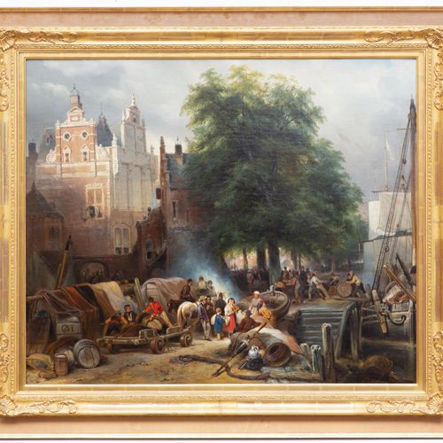 Wijnand Nuijen (1813-1839) Wijnand Nuijen (1813-1839), A busy quay in a Dutch ci&hellip;