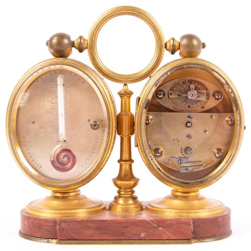 An English gilt-bronze table clock, barometer and thermometer Horloge, baromètre&hellip;