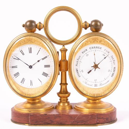 An English gilt-bronze table clock, barometer and thermometer 英国鎏金青铜台钟，气压计和温度计，2&hellip;