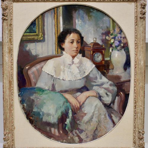 Jos Rovers (1893-1976) Jos Rovers (1893-1976)，室内的Jansje Waterman-Smit夫人的肖像，布面油画，&hellip;